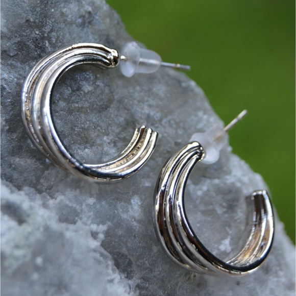Silver Tri Hoops - Picture 1 of 6